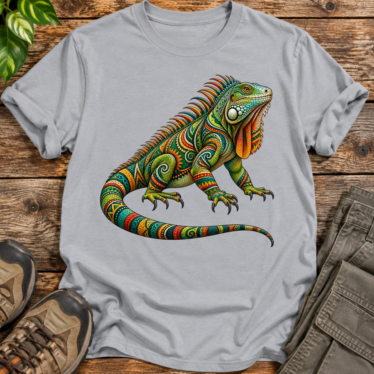 Tribal Spirit Iguana T-Shirt - Grey