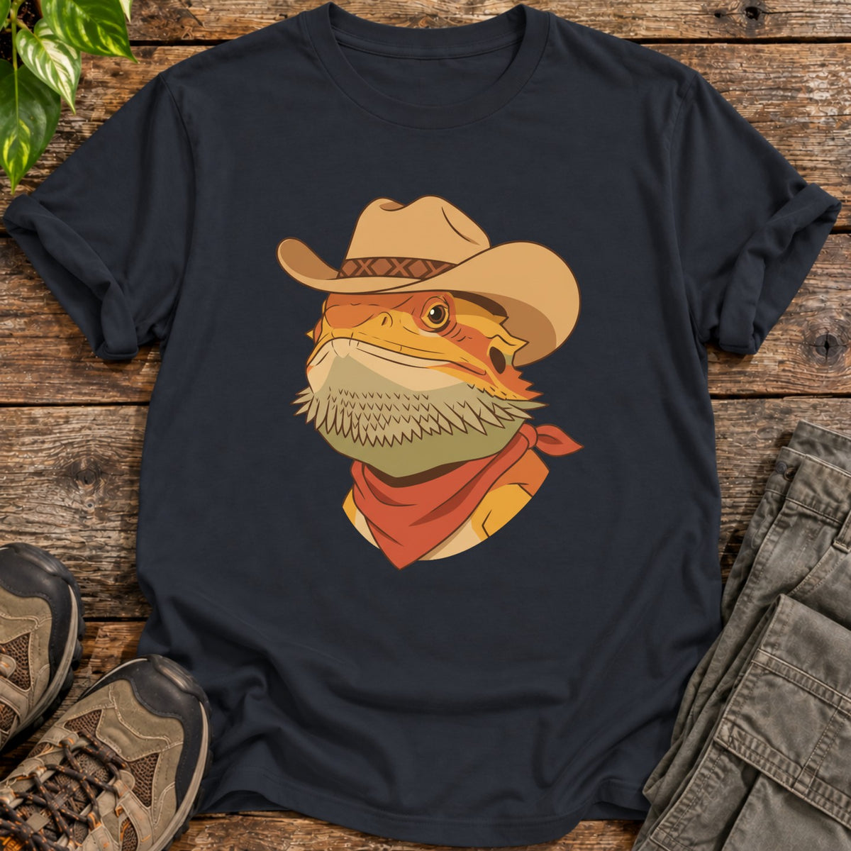 Cowboy Bearded Dragon T-Shirt - Black