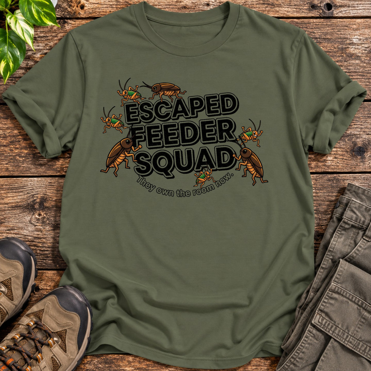 Escaped Feeder Cricket Squad T-Shirt - Military Green