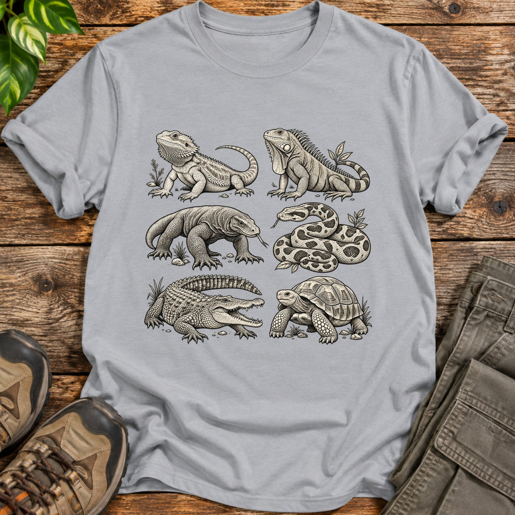 Reptile Species Lineup Graphic T-Shirt - Sport Grey