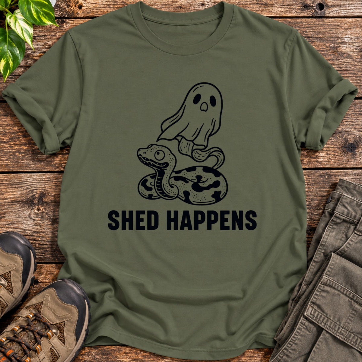 Shed Happens Snake T-Shirt - Military Green