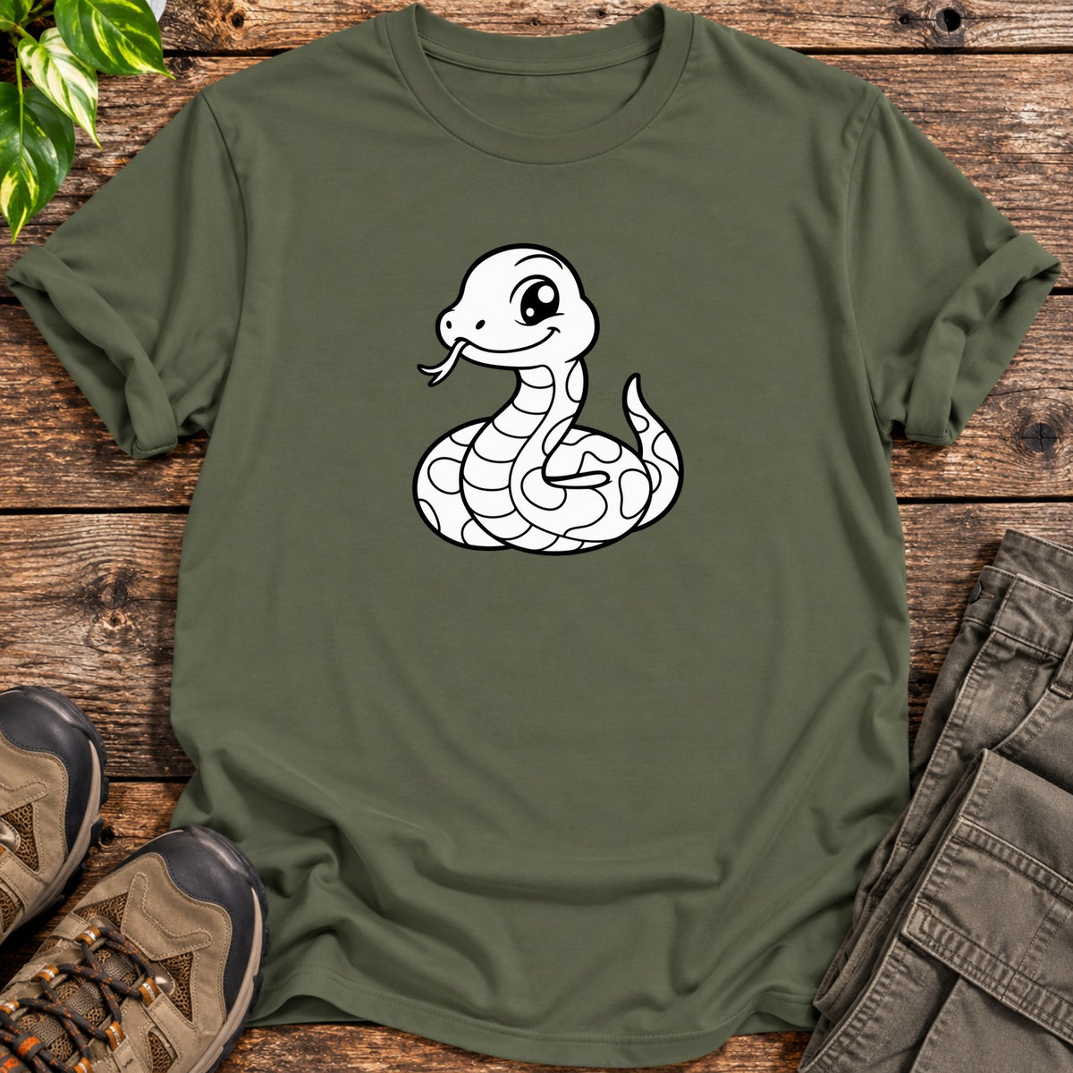 Cute Snake T-Shirt - Military Green