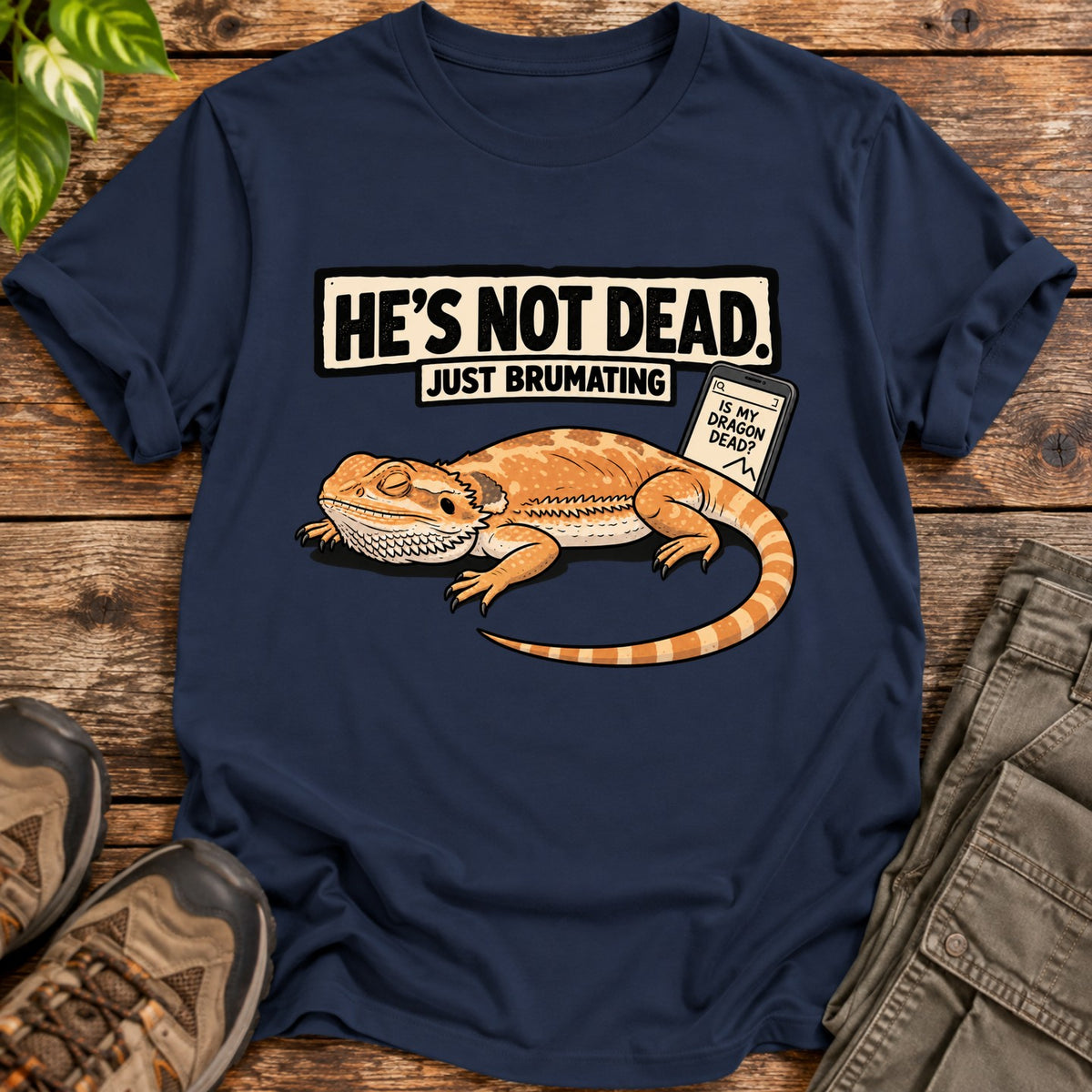 Just Brumating Bearded Dragon T-Shirt - Navy