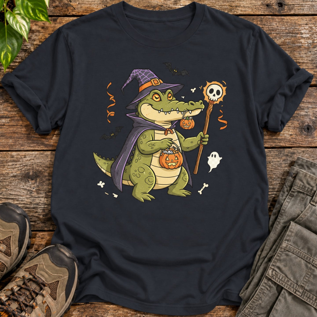 Halloween Witch Alligator T-Shirt - Black