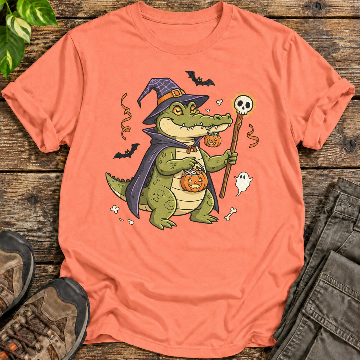 Halloween Witch Alligator T-Shirt - Heather Orange