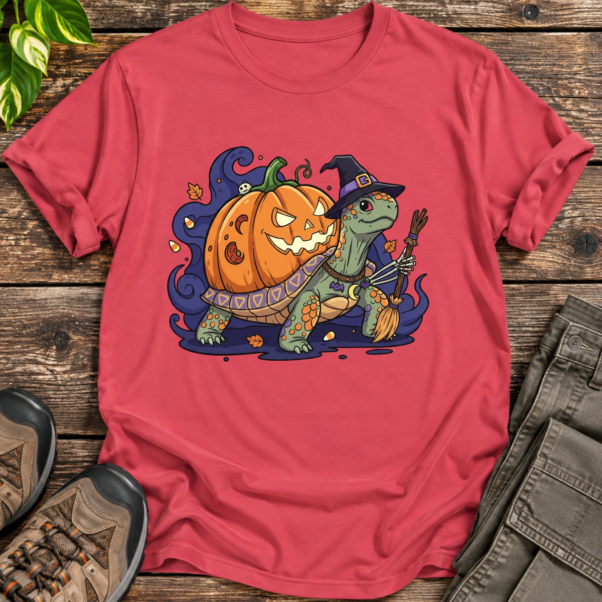 Jack O’ Lantern Halloween Tortoise T-Shirt - Heather Red
