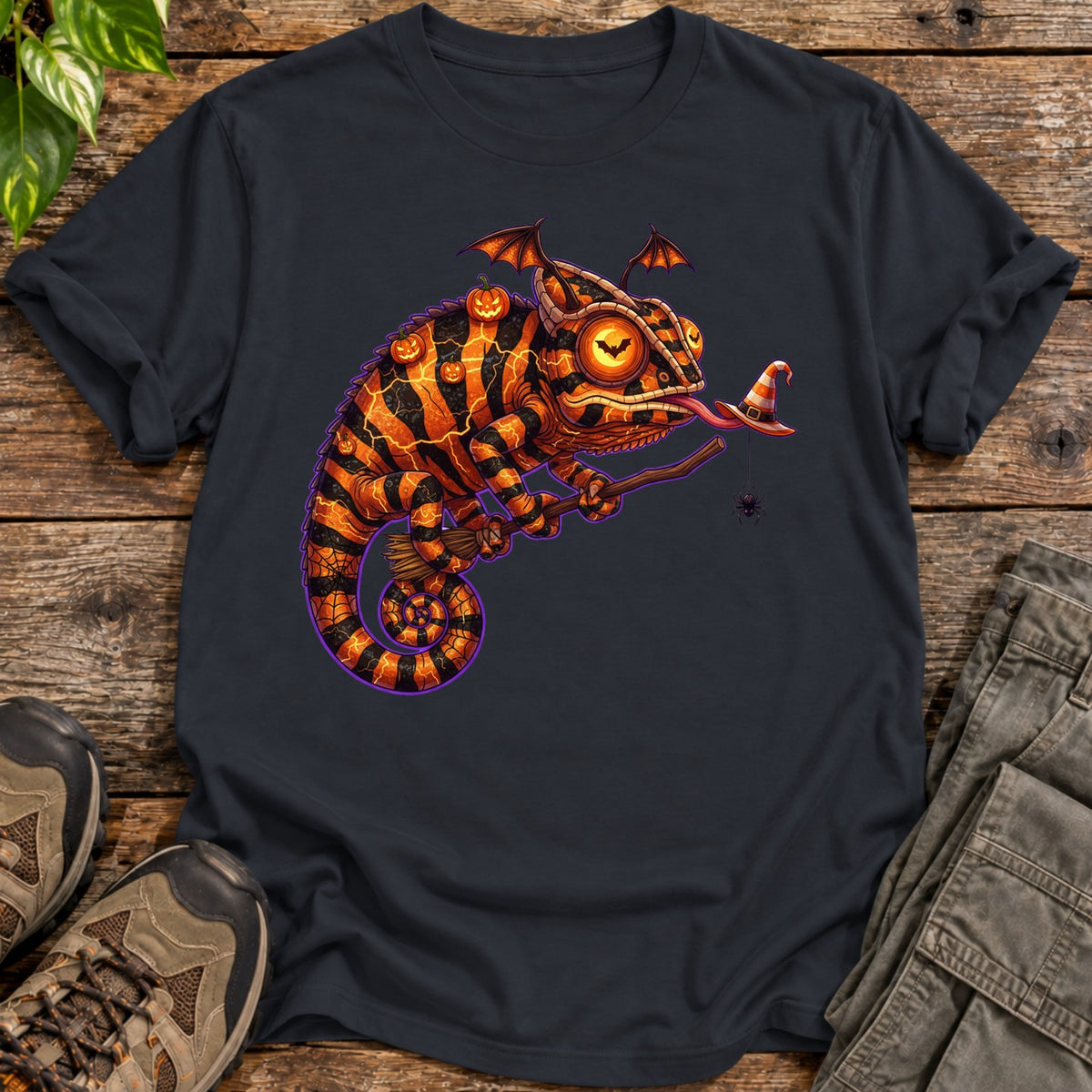 Halloween Chameleon Witch T-Shirt - Black