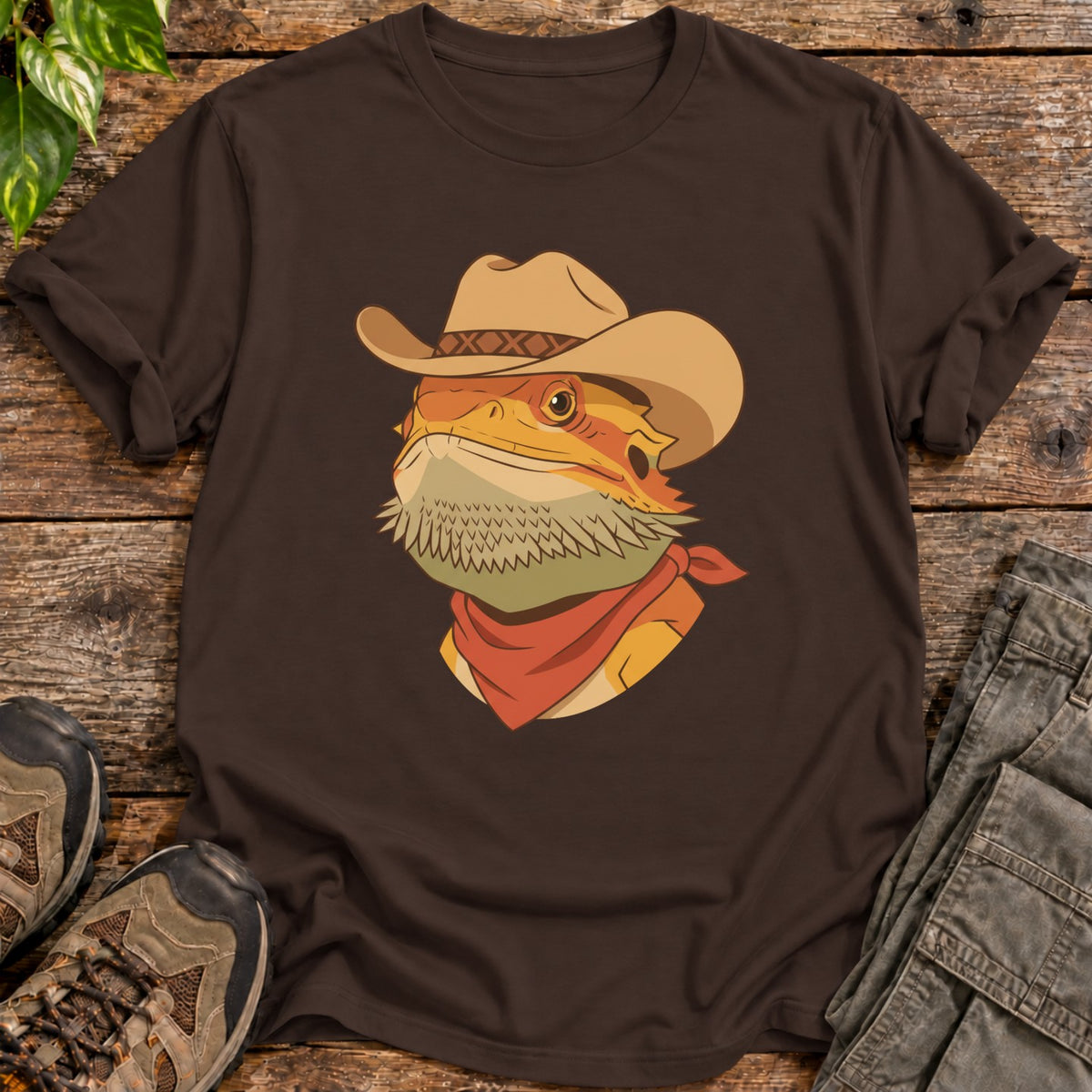Cowboy Bearded Dragon T-Shirt - Dark Chocolate
