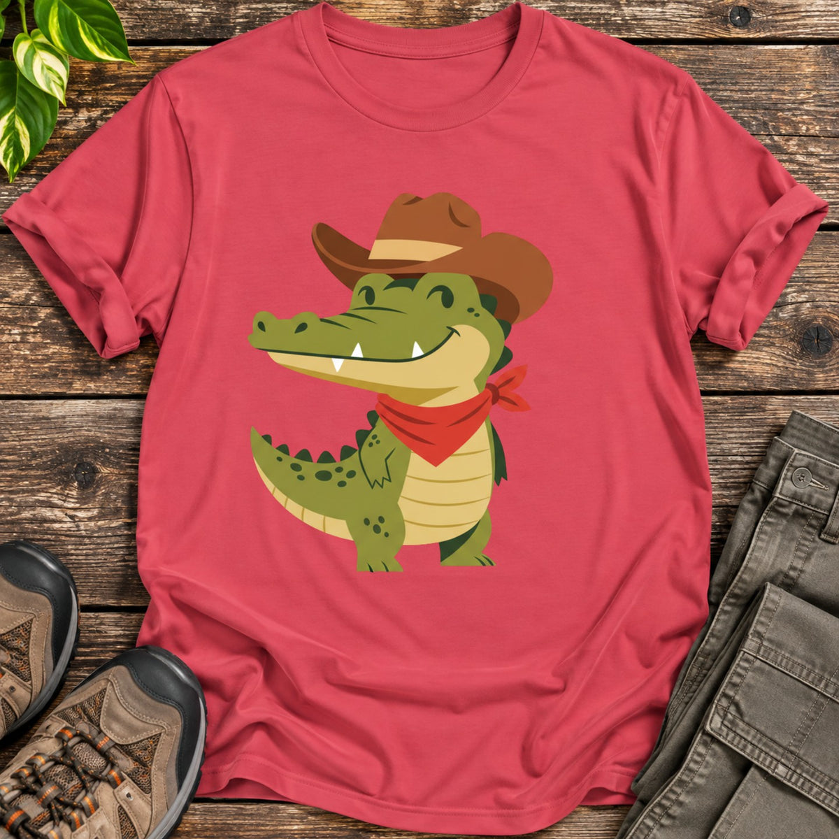 Cowboy Crocodile T-Shirt - Heather Red