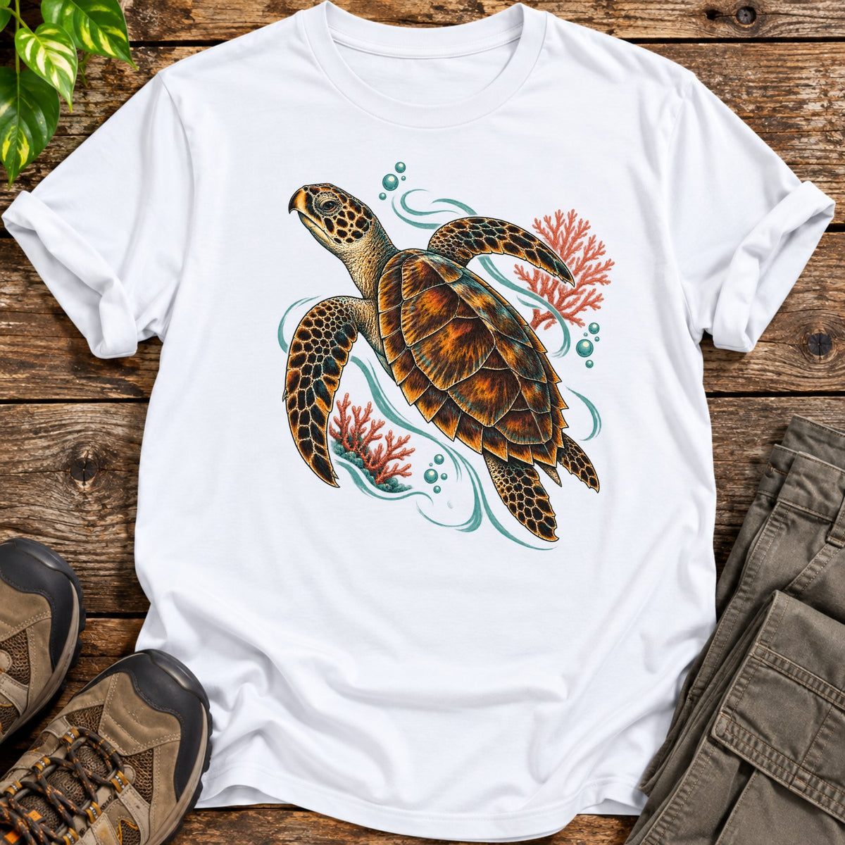Ocean Coral Reef Sea Turtle T-Shirt - White