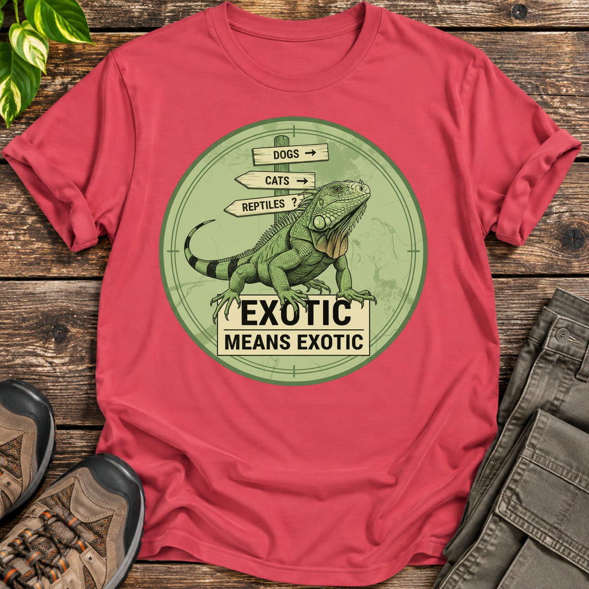 Exotic Means Exotic Iguana T-Shirt - Heather Red