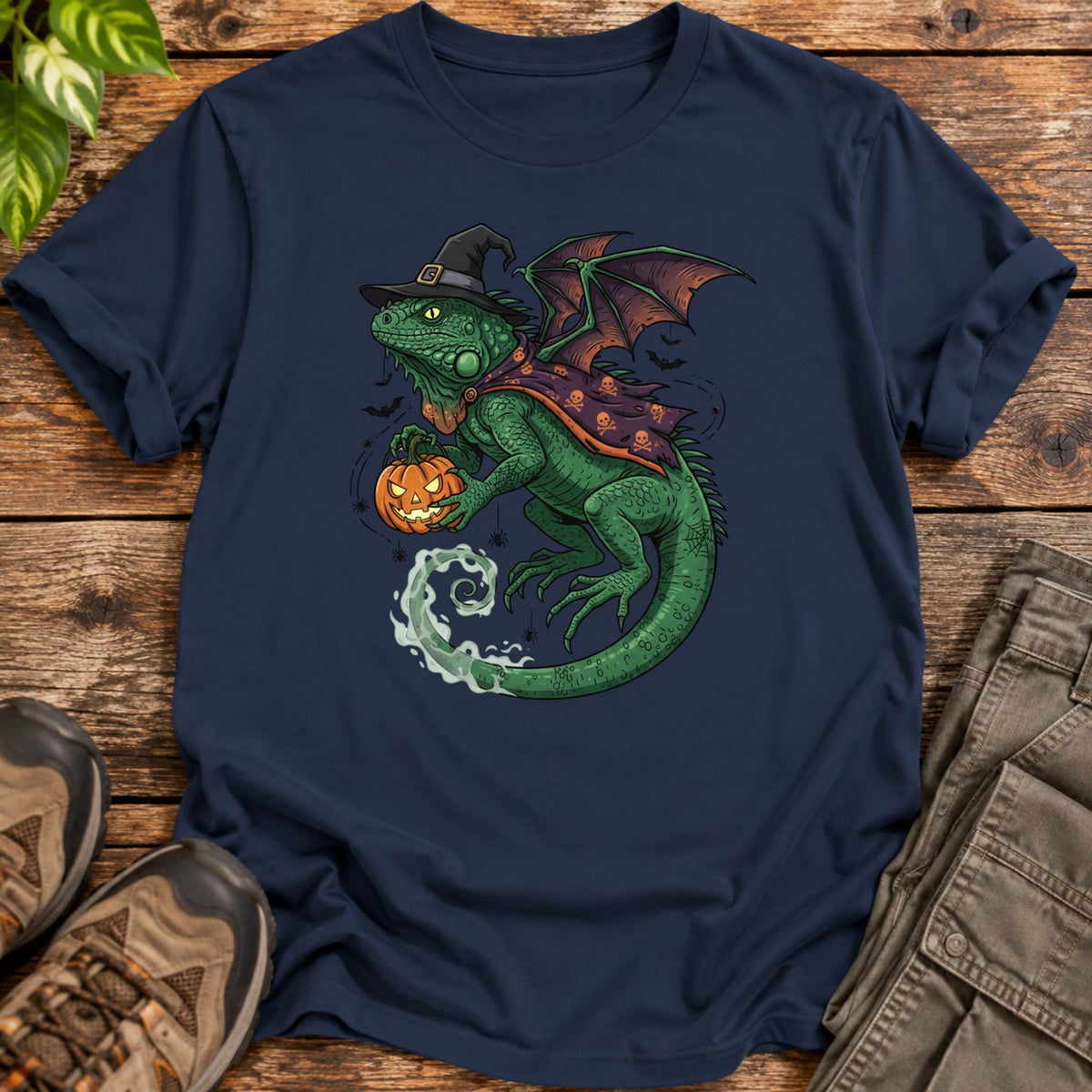 Halloween Witch Iguana T-Shirt - Navy