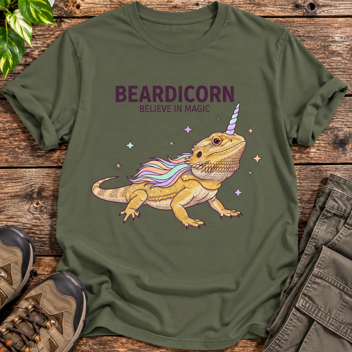 Beardicorn Bearded Dragon T-Shirt - Military Green