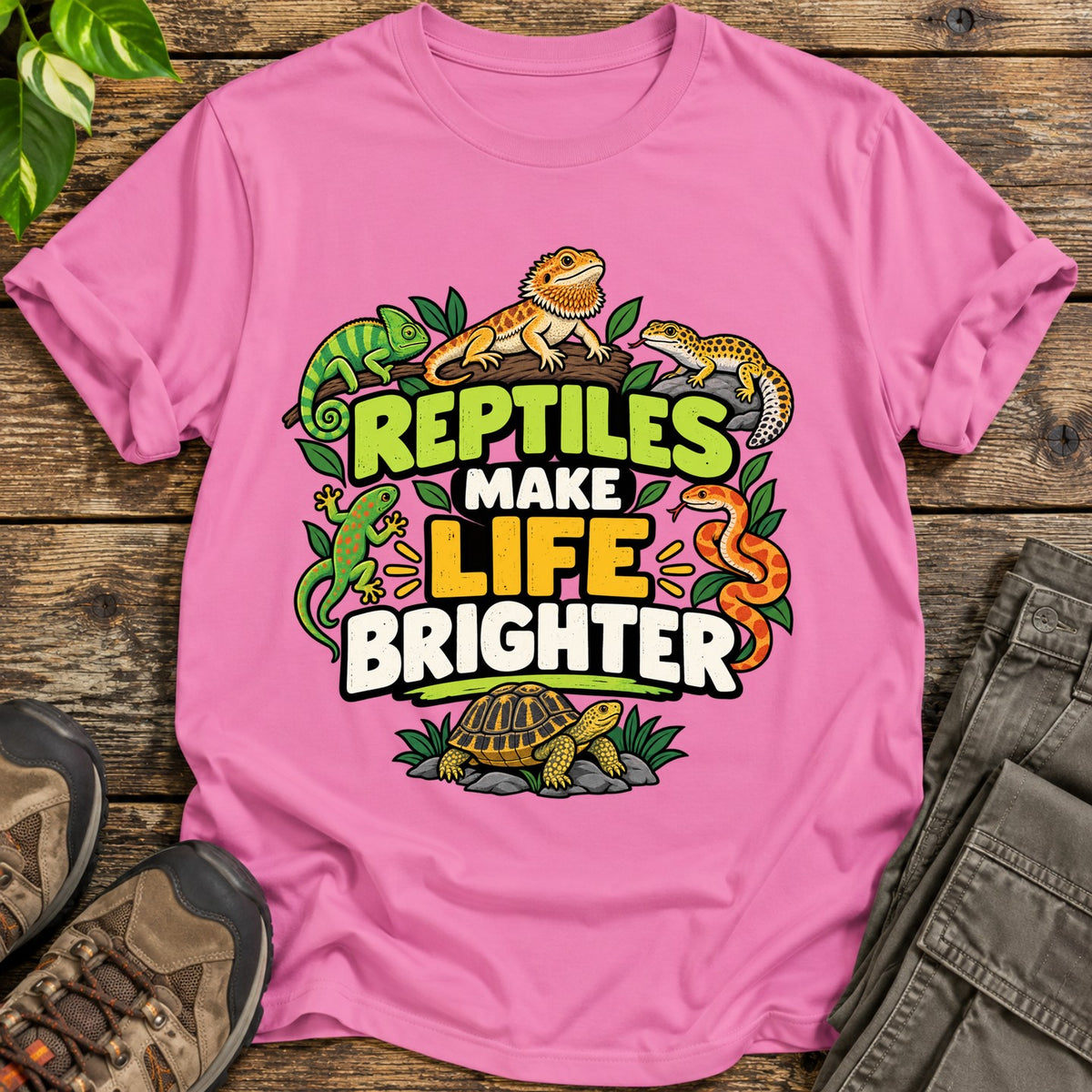 Reptiles Make Life Brighter T-Shirt - Pink