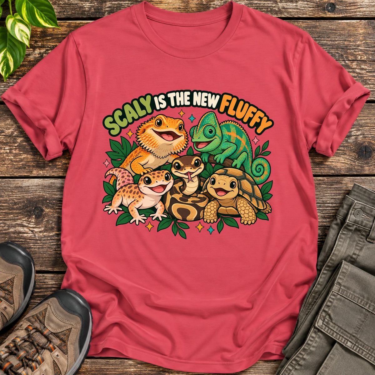 Scaly Fluffy Reptile Shirt - Heather Red