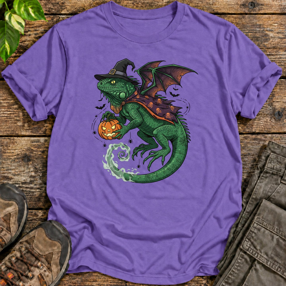 Halloween Witch Iguana T-Shirt - Heather Purple