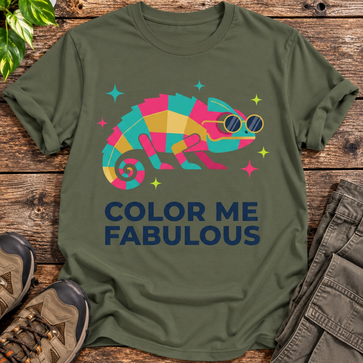 Color Me Fabulous Chameleon T-Shirt - Military Green