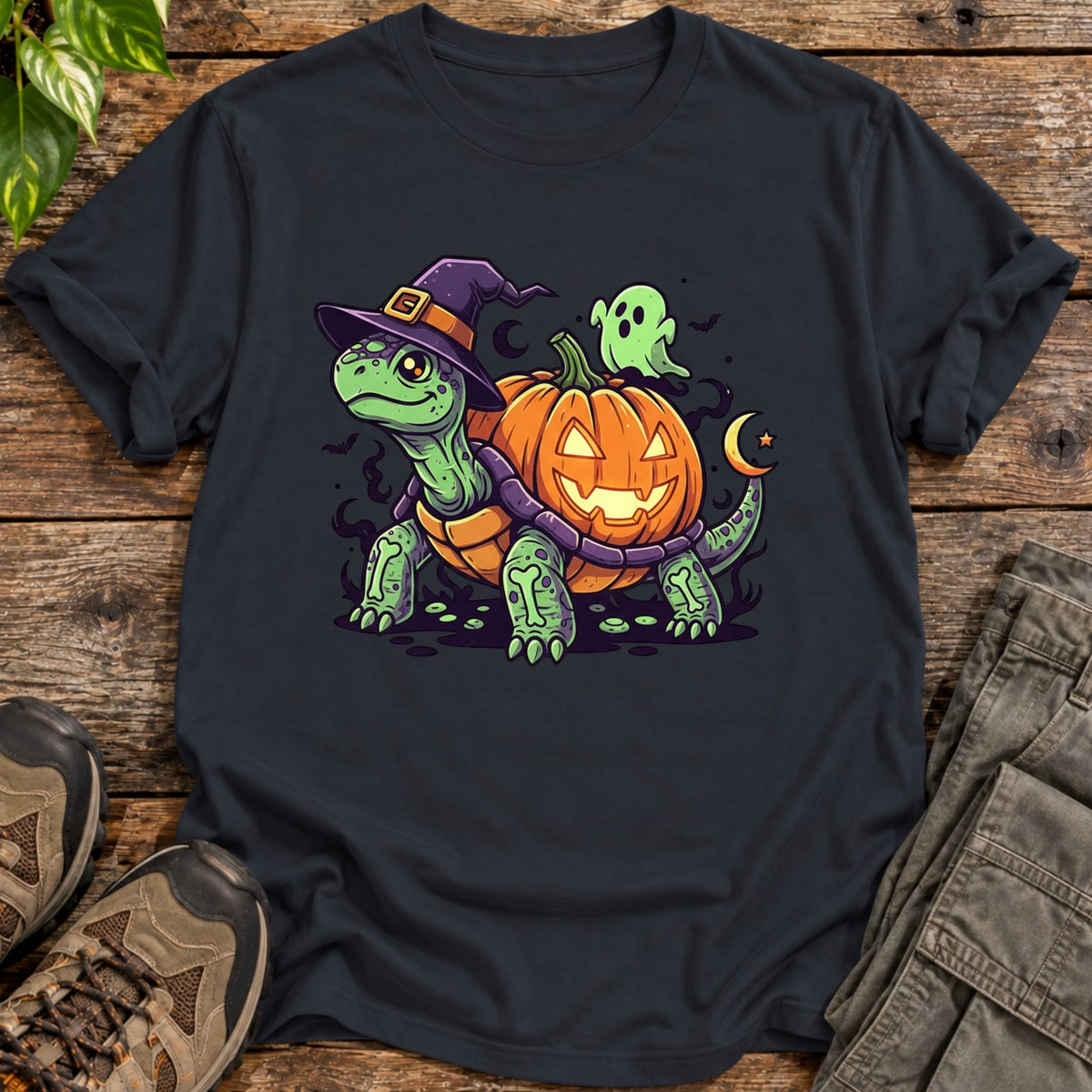 Pumpkin Shell Halloween Tortoise T-Shirt - Black