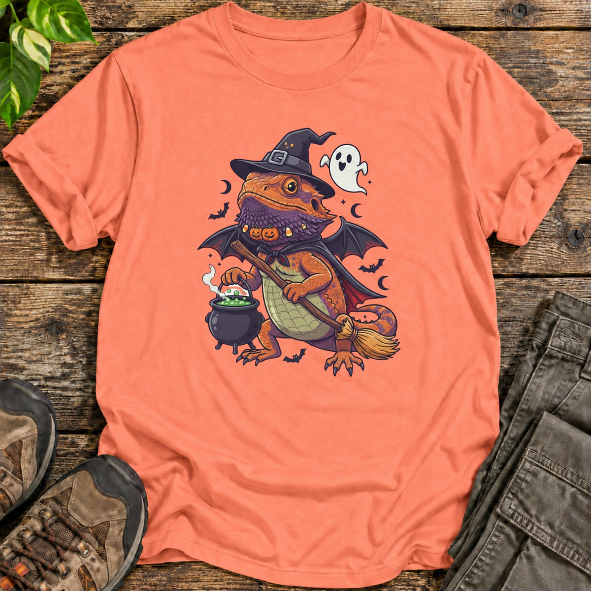 Spooky Witch Bearded Dragon Halloween T-Shirt - Heather Orange