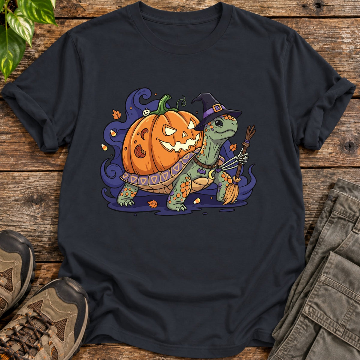 Jack O’ Lantern Halloween Tortoise T-Shirt - Black