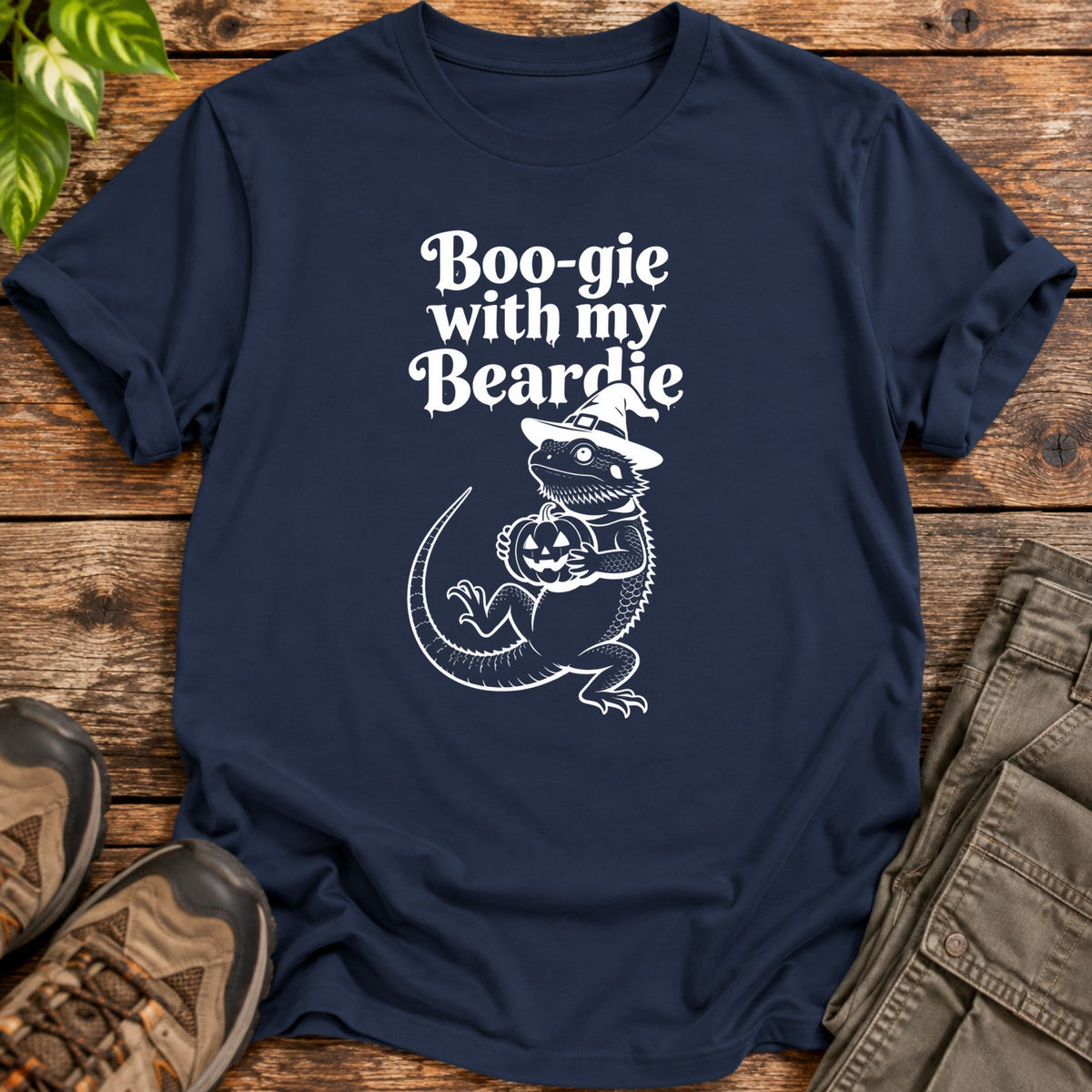 Boo Gie Halloween Bearded Dragon T-Shirt - Navy