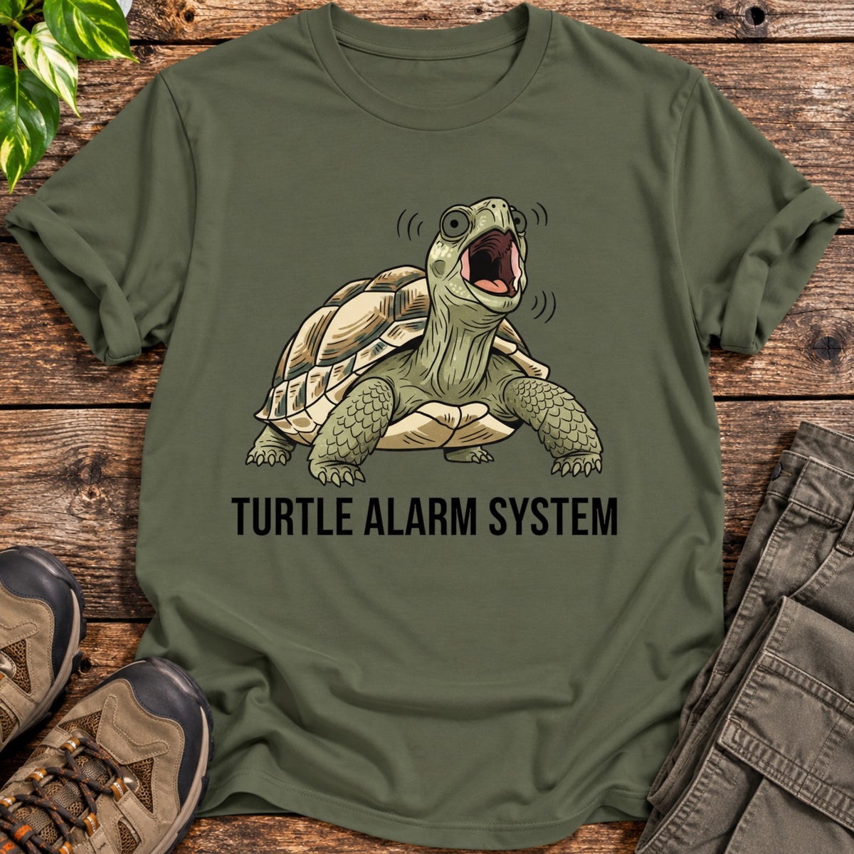 Turtle Alarm System T-Shirt - Military Green