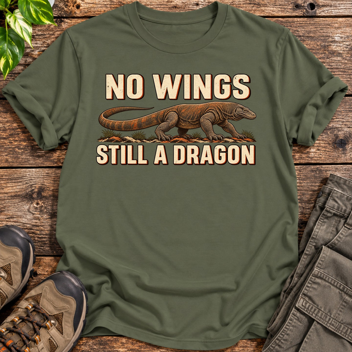 Wingless Komodo Dragon T-Shirt - Military Green