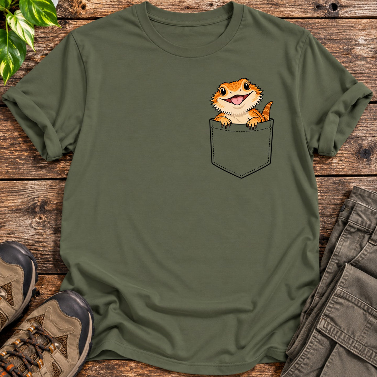 Bearded Dragon Pocket T-Shirt - Military Green