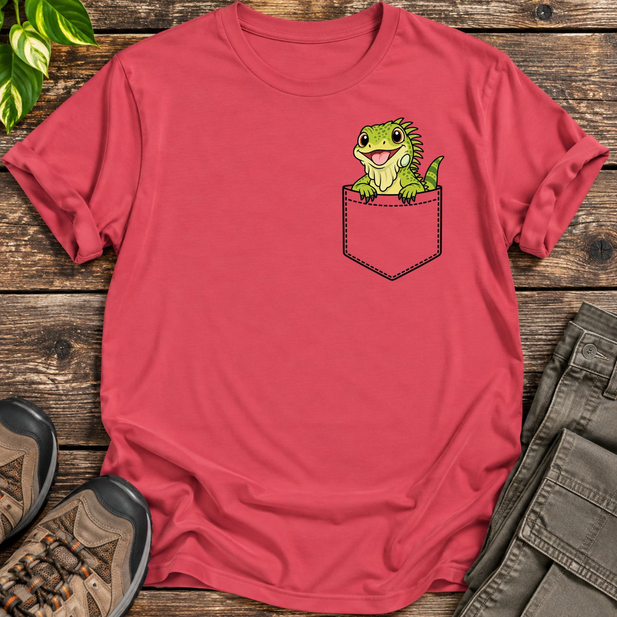 Iguana Pocket T-Shirt - Heather Red