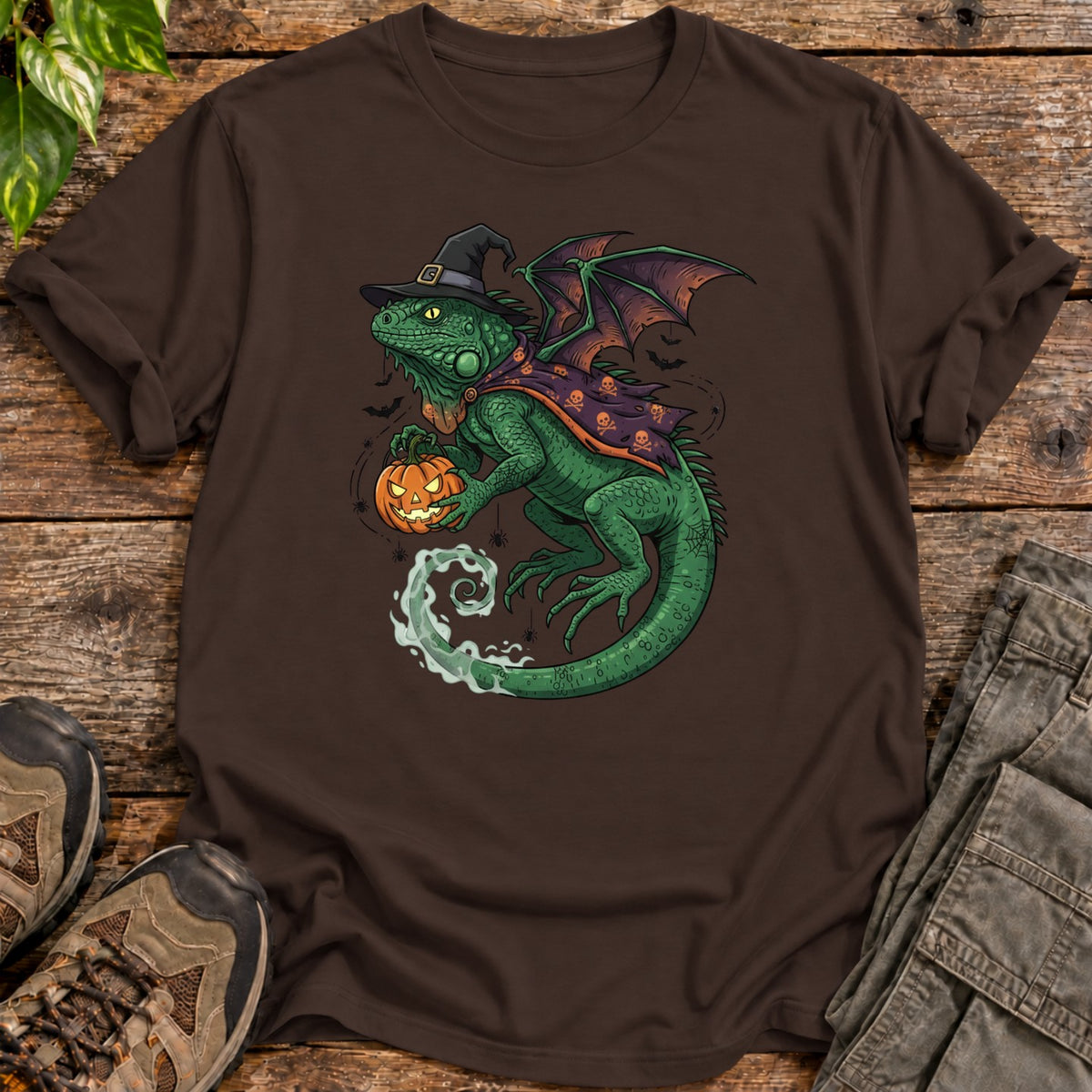Halloween Witch Iguana T-Shirt - Dark Chocolate