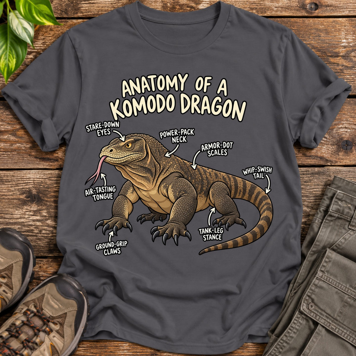 Anatomy of a Komodo Dragon T-Shirt - Charcoal