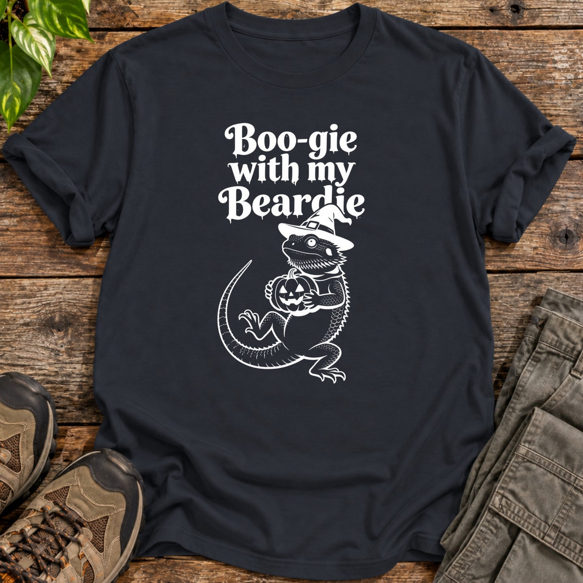 Boo Gie Halloween Bearded Dragon T-Shirt - Black