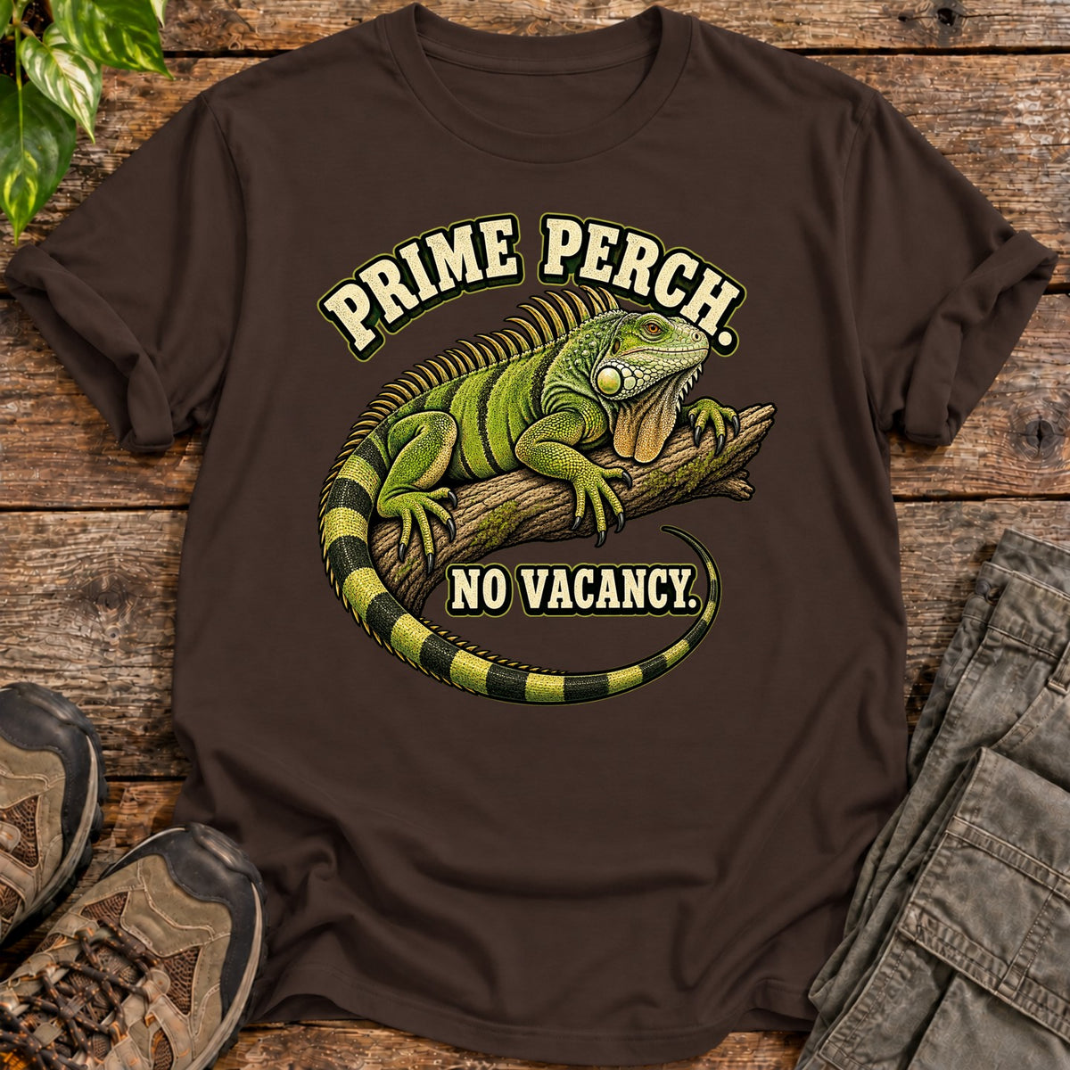 Prime Perch Iguana T-Shirt - Dark Chocolate