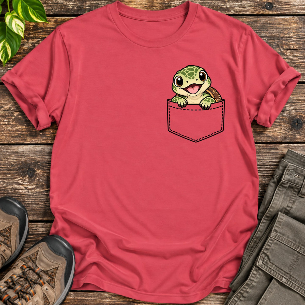 Baby Turtle Pocket T-Shirt - Heather Red