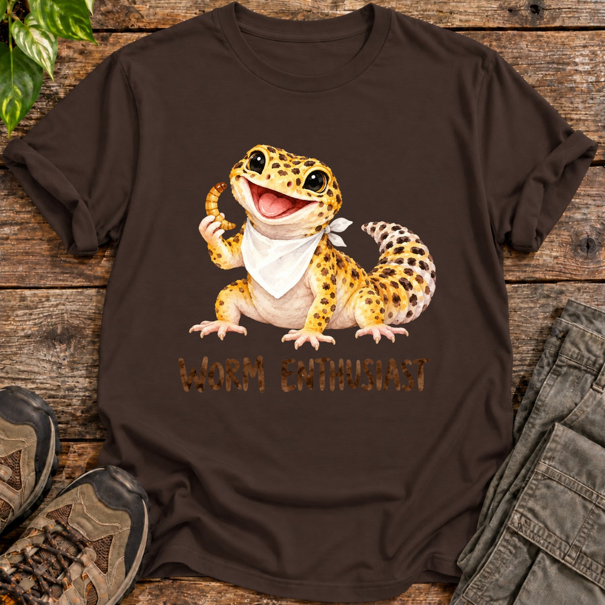 Watercolour Leopard Gecko Shirt - Dark Chocolate