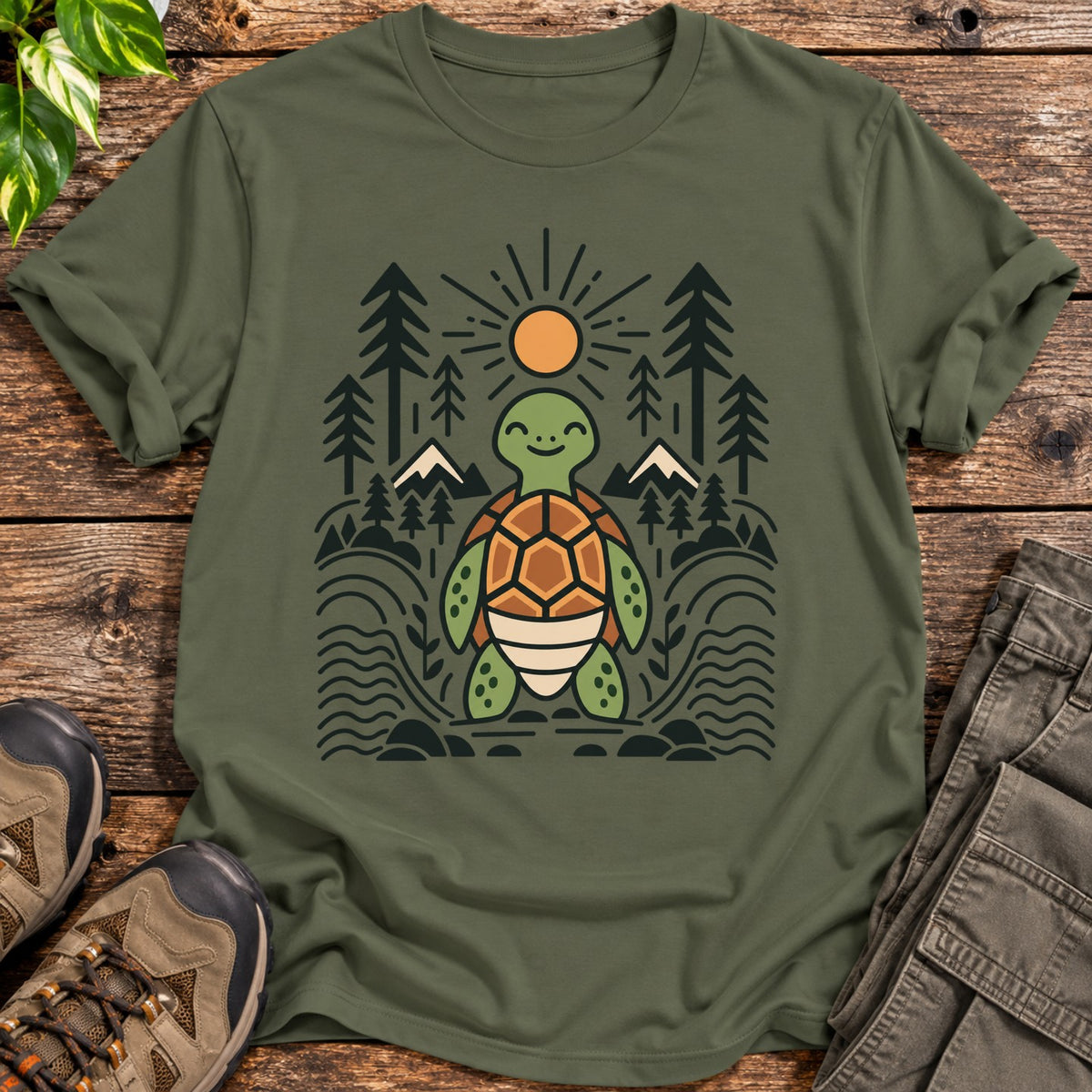 Trailbound Turtle Turtle Graphic T-Shirt - Military Green
