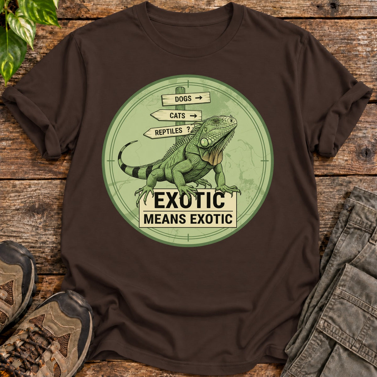 Exotic Means Exotic Iguana T-Shirt - Dark Chocolate