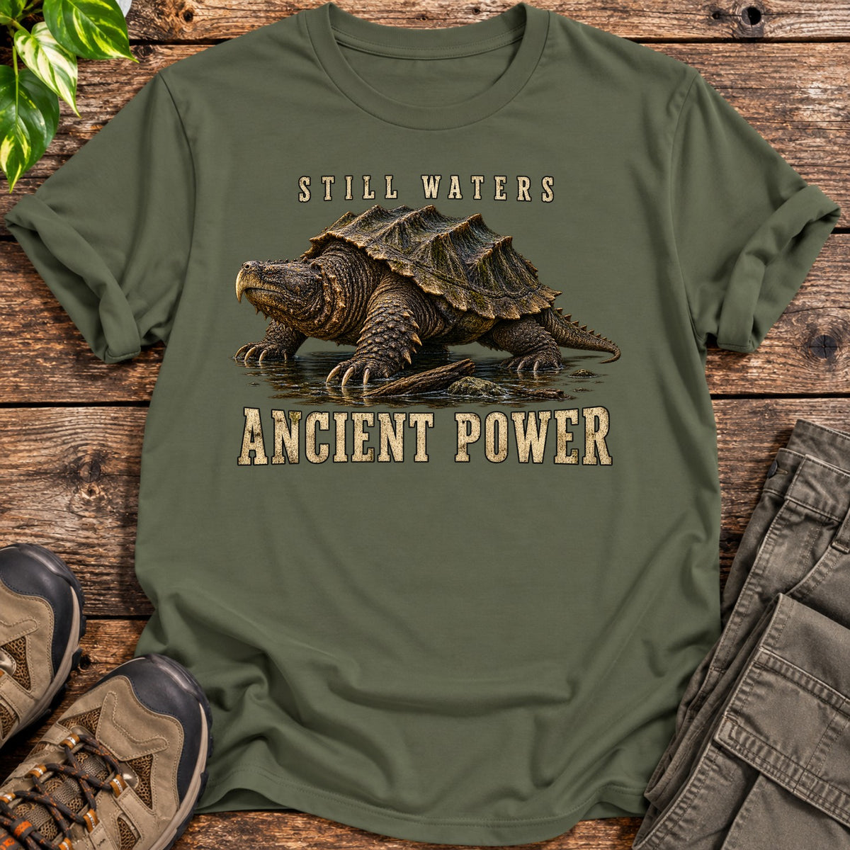 Ancient Power Snapping Turtle T-Shirt - Military Green