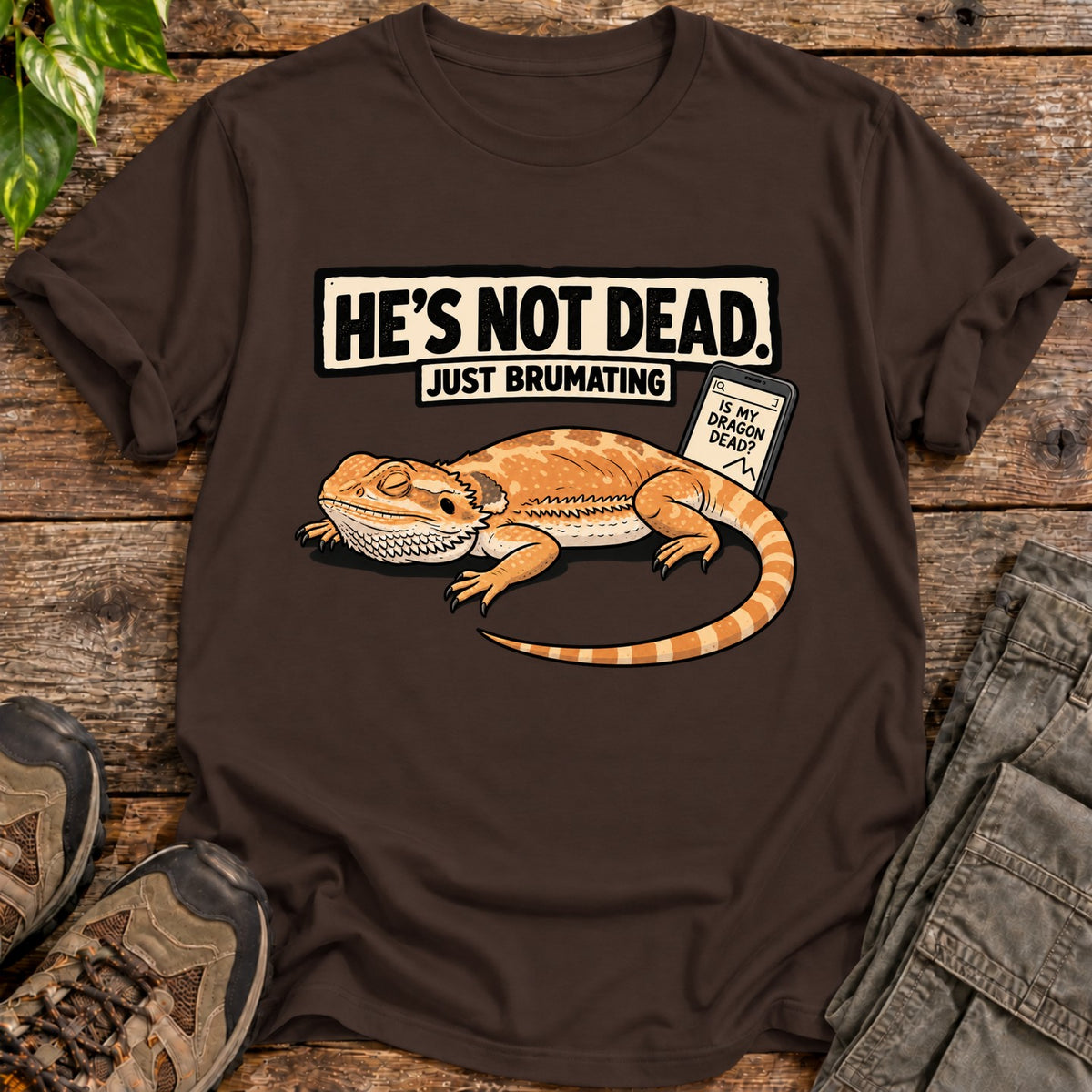 Just Brumating Bearded Dragon T-Shirt - Dark Chocolate