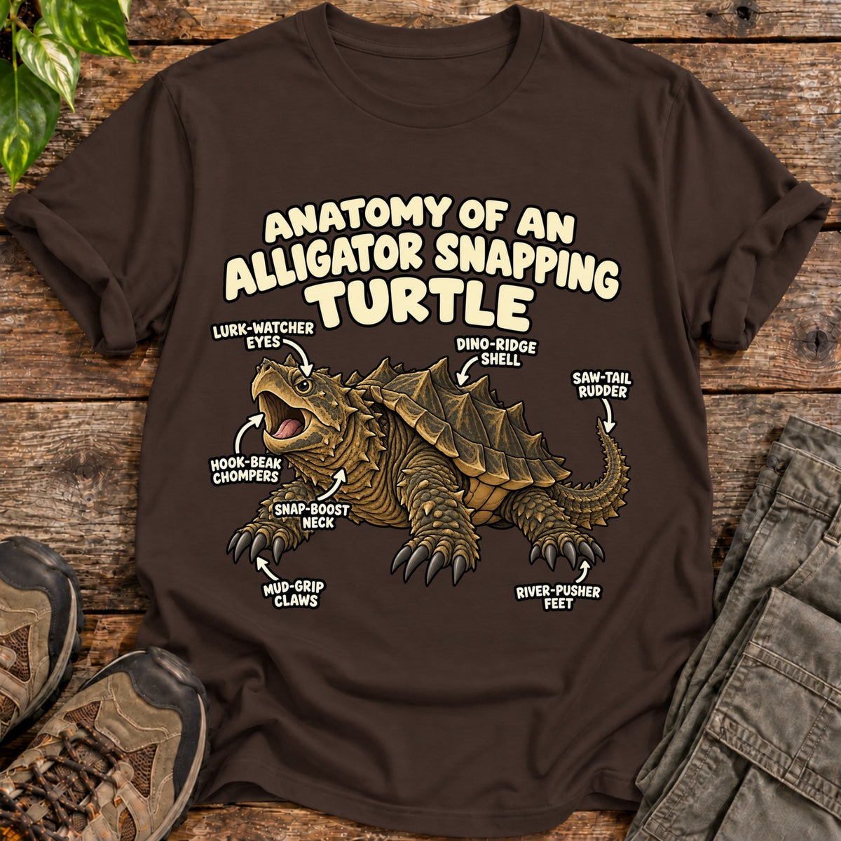 Snapping Turtle Anatomy T-Shirt - Dark Chocolate