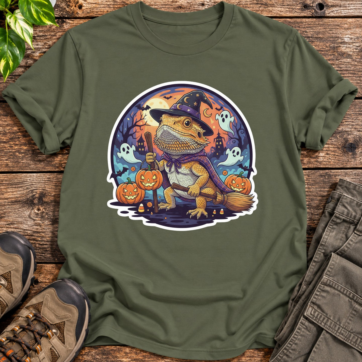 Beardie Witch T Shirt T-Shirt - Military Green