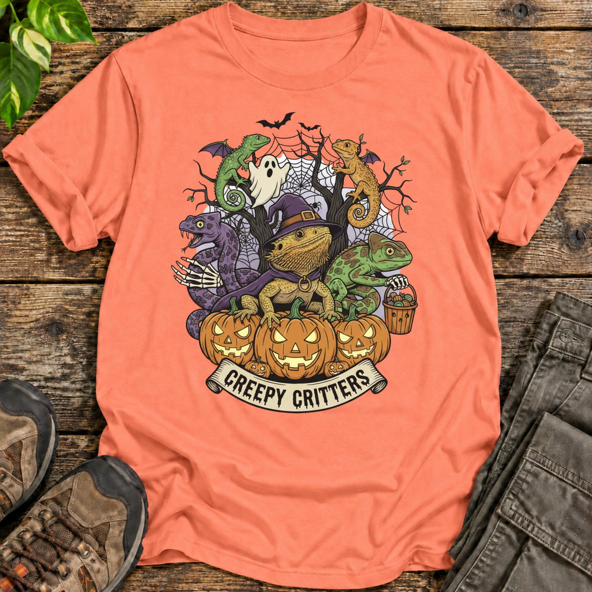 Creepy Critters Reptile Halloween T-Shirt - Heather Orange