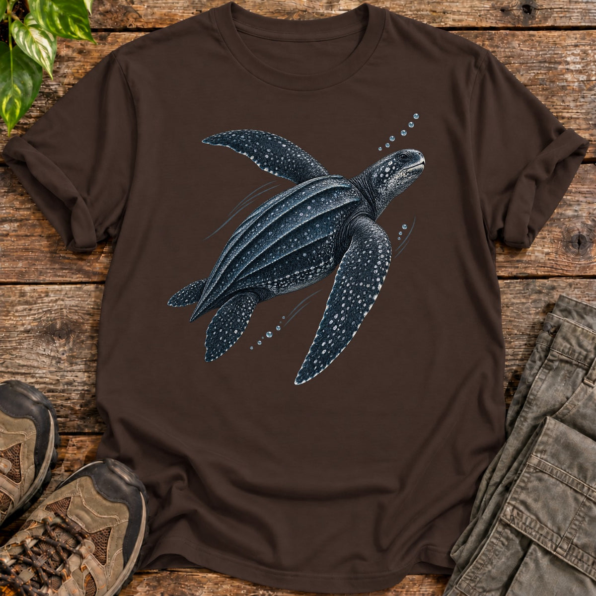 Deep Ocean Leatherback Sea Turtle T-Shirt - Dark Chocolate