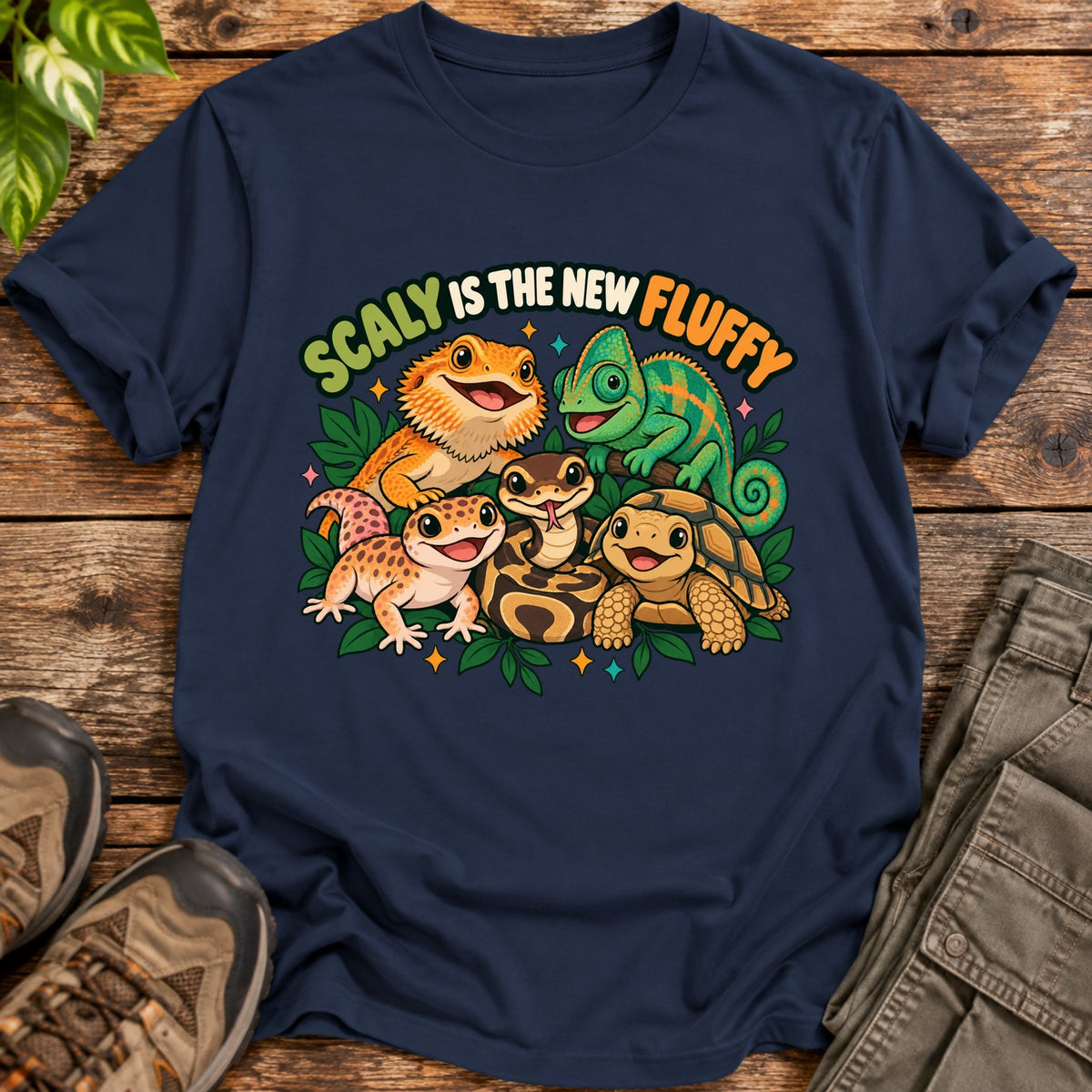 Scaly Fluffy Reptile Shirt - Navy
