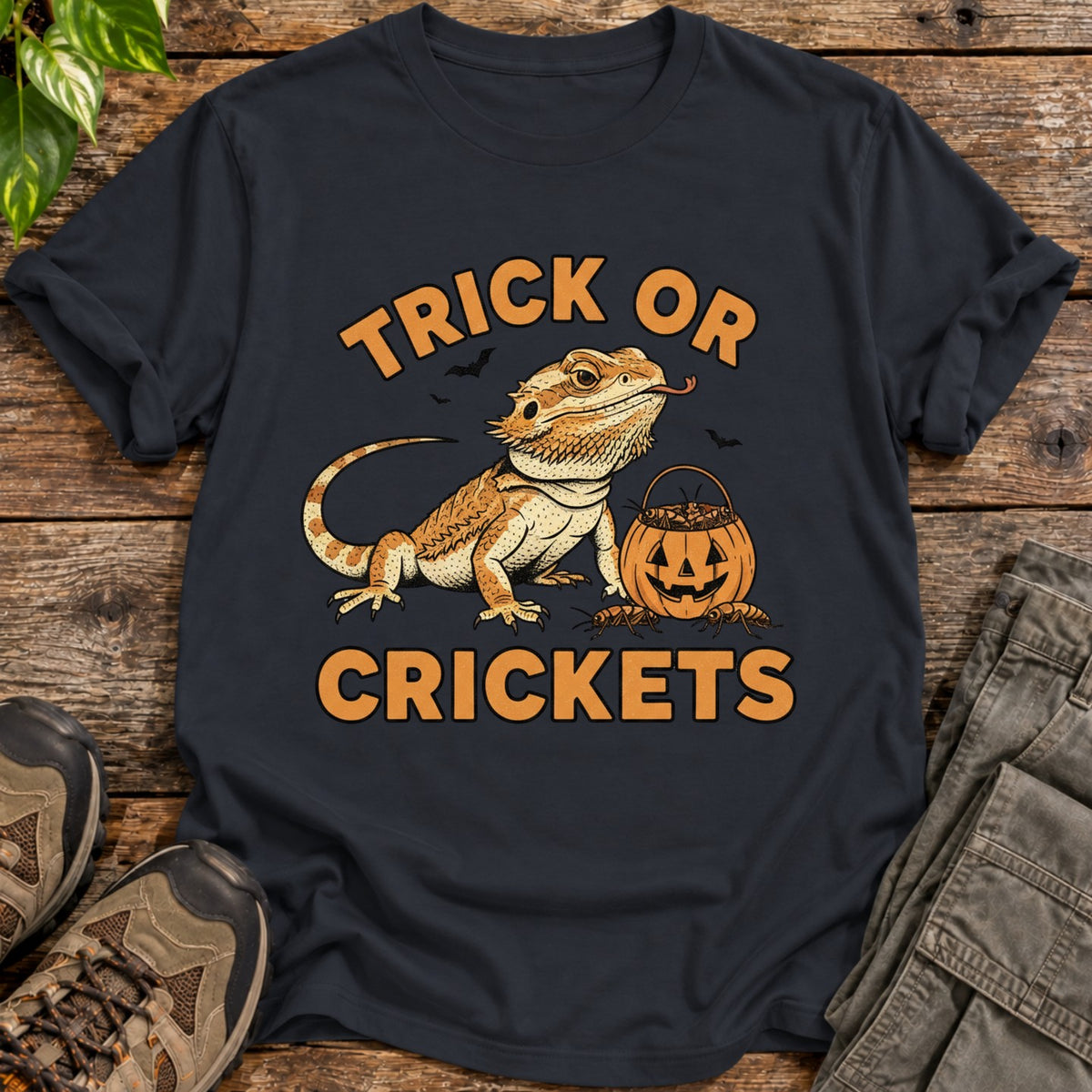 Trick or Crickets Bearded Dragon T-Shirt - Black