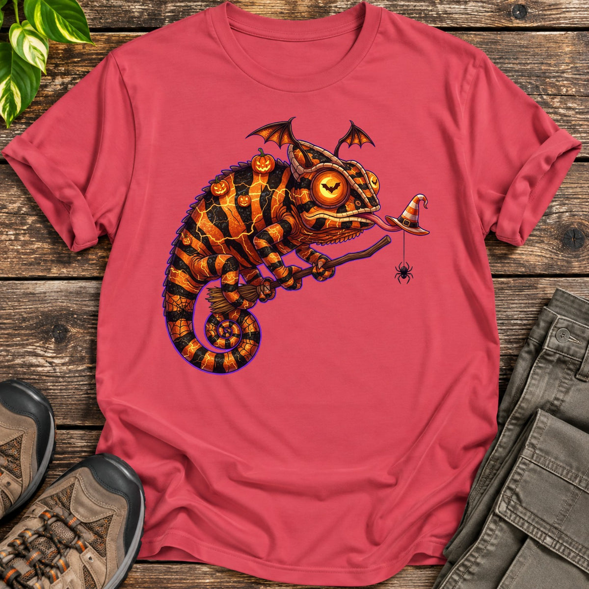 Halloween Chameleon Witch T-Shirt - Heather Red