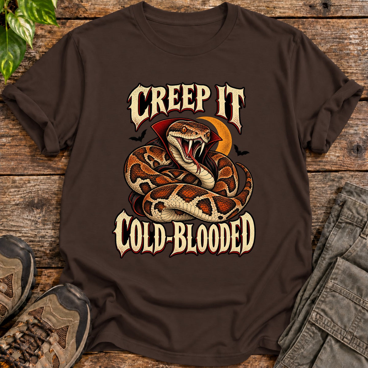 Creep It Cold Blooded Vampire Snake T-Shirt - Dark Chocolate