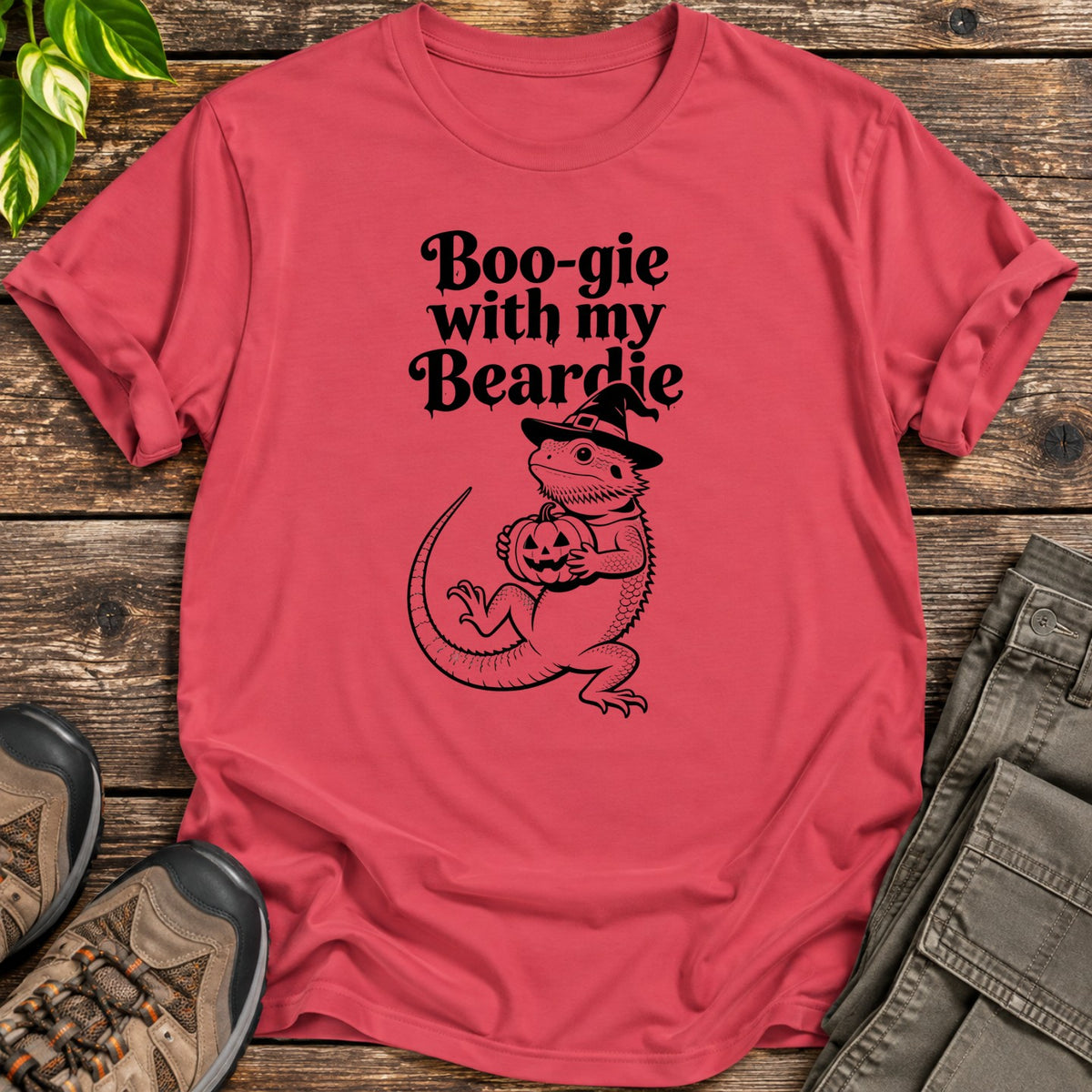 Boo Gie Halloween Bearded Dragon T-Shirt - Heather Red