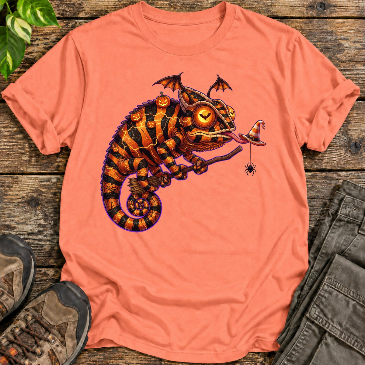 Halloween Chameleon Witch T-Shirt - Heather Orange