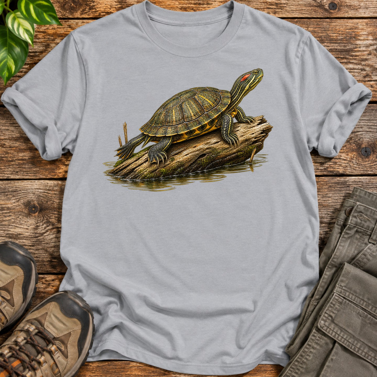 Realism Red Eared Slider Turtle T-Shirt - Grey